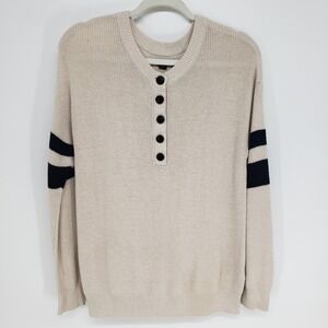 American Eagle Varsity Stripe Henley Sweater Womens Small Beige Navy Pullover